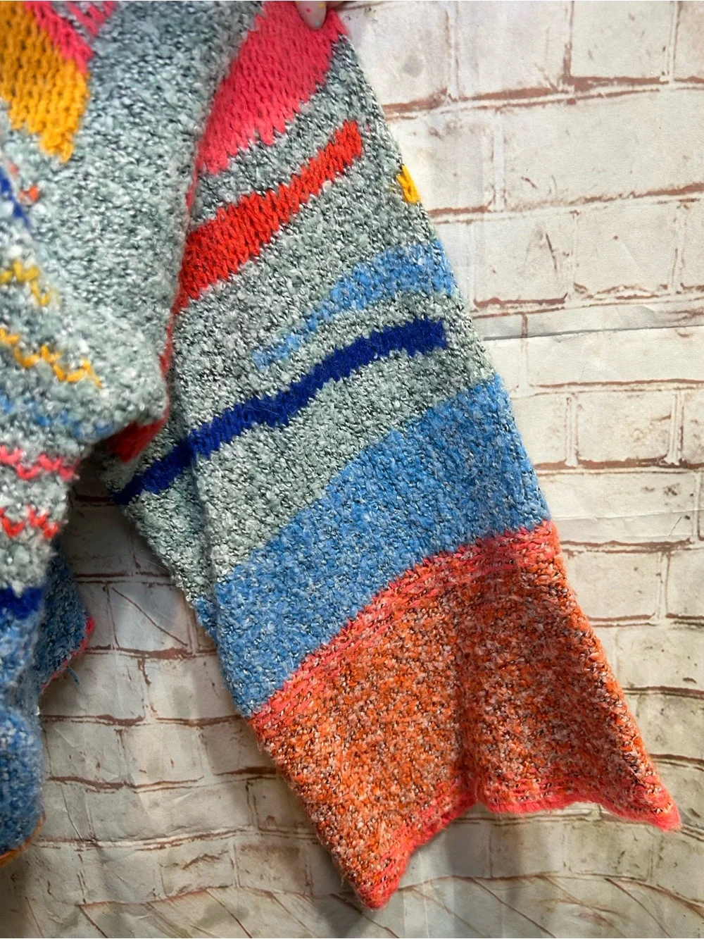 Moon & Madison Colorful Playful Patchwork Oversized Knit Sweater Cozy Boho Funky - Picture 8 of 10